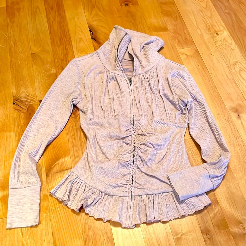 Anthropologie Eloise textured gray orchid pink heathered turtleneck jacket M